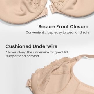 DELIMIRA Women's Front Closure Bras Posture Full Coverage Plus Size Lace Underwire Unlined Bra