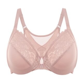 DELIMIRA Women's Front Closure Bras Posture Full Coverage Plus Size Lace Underwire Unlined Bra