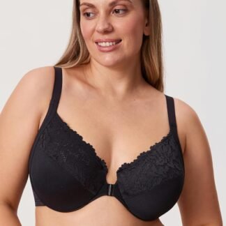 DELIMIRA Women's Front Closure Bras Posture Full Coverage Plus Size Lace Underwire Unlined Bra