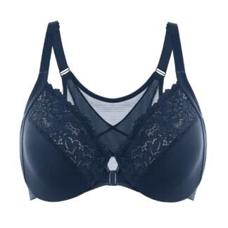 DELIMIRA Women's Front Closure Bras Posture Full Coverage Plus Size Lace Underwire Unlined Bra
