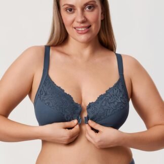 DELIMIRA Women's Front Closure Bras Posture Full Coverage Plus Size Lace Underwire Unlined Bra