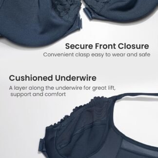 DELIMIRA Women's Front Closure Bras Posture Full Coverage Plus Size Lace Underwire Unlined Bra