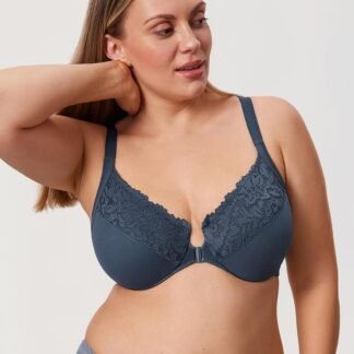 DELIMIRA Women's Front Closure Bras Posture Full Coverage Plus Size Lace Underwire Unlined Bra