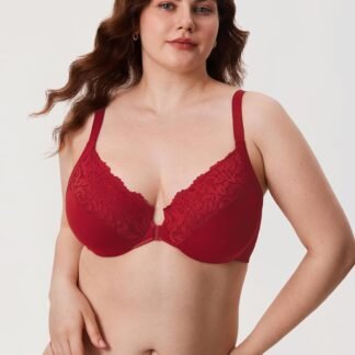 DELIMIRA Women's Front Closure Bras Posture Full Coverage Plus Size Lace Underwire Unlined Bra