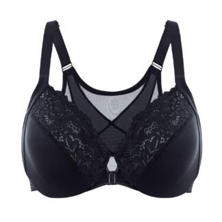 DELIMIRA Women's Front Closure Bras Posture Full Coverage Plus Size Lace Underwire Unlined Bra