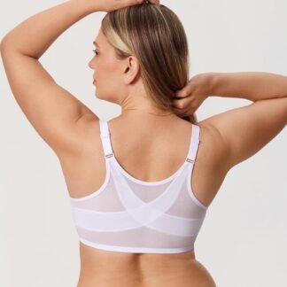 DELIMIRA Women's Front Closure Bras Posture Full Coverage Plus Size Lace Underwire Unlined Bra