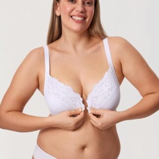 DELIMIRA Women's Front Closure Bras Posture Full Coverage Plus Size Lace Underwire Unlined Bra