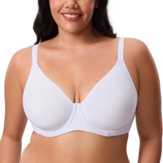 DELIMIRA Women's Inbarely Lift Full Coverage Bras Plus Size Unlined T Shirt Underwire Seamless Bra Back Smoothing