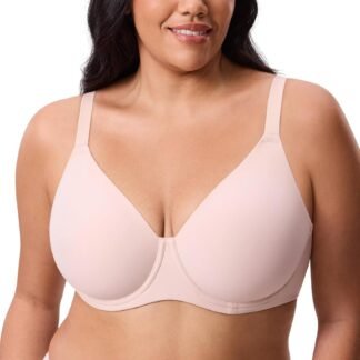 DELIMIRA Women's Inbarely Lift Full Coverage Bras Plus Size Unlined T Shirt Underwire Seamless Bra Back Smoothing