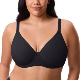 DELIMIRA Women's Inbarely Lift Full Coverage Bras Plus Size Unlined T Shirt Underwire Seamless Bra Back Smoothing