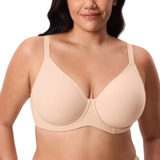 DELIMIRA Women's Inbarely Lift Full Coverage Bras Plus Size Unlined T Shirt Underwire Seamless Bra Back Smoothing
