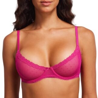 DOBREVA Women's Balconette Lace Bra See Through Demi Sheer Mesh Plus Size Underwire