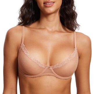 DOBREVA Women's Balconette Lace Bra See Through Demi Sheer Mesh Plus Size Underwire