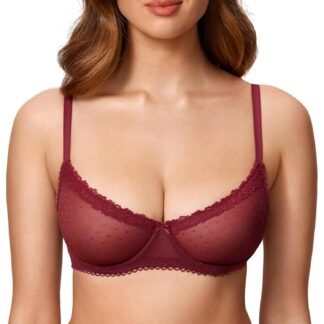 DOBREVA Women's Balconette Lace Bra See Through Demi Sheer Mesh Plus Size Underwire