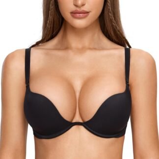 DOBREVA Women's Plunge Bra Deep V Sexy Underwire Low Cut Bras T Shirt Cleavage Lightly Padded