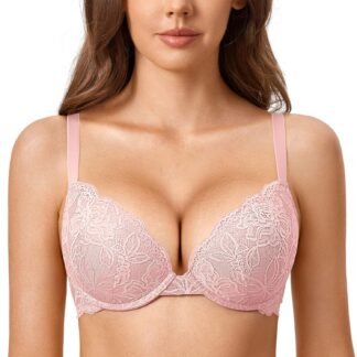 DOBREVA Women's Push Up Lace Bra Underwire Plunge Full Coverage Bras Sexy Plus Size Support