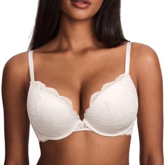 DOBREVA Women's Push Up Lace Bra Underwire Plunge Full Coverage Bras Sexy Plus Size Support