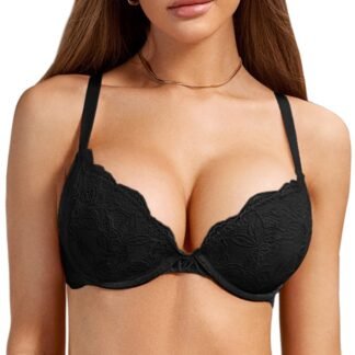 DOBREVA Women's Push Up Lace Bra Underwire Plunge Full Coverage Bras Sexy Plus Size Support