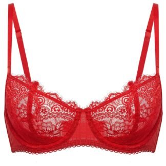DOBREVA Women's Sexy Lace Push Up Plus Size Bra Sheer Balconette Underwire Unlined