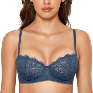 DOBREVA Women's Sexy Lace Push Up Plus Size Bra Sheer Balconette Underwire Unlined