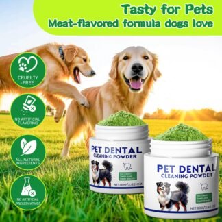Dog Dental Powder, Dog Teeth Cleaning Powder, Targets Tartar & Reduces Plaque & Bad Breath - Teeth Cleaning Made Easy Eliminate - Meat-Flavored Formulated (Green)