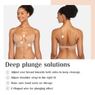 DotVol Women's Deep Plunge Bra Convertible Push up Low Cut Seamless Wireless Bra