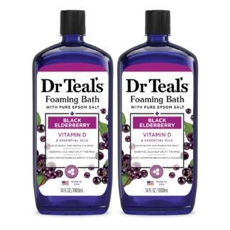 Dr Teal's Foaming Bath with Pure Epsom Salt, Black Elderberry with Vitamin D, 34 fl oz (Pack of 2)