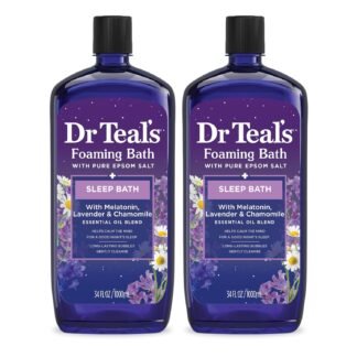 Dr Teal's Foaming Bath with Pure Epsom Salt, Sleep Blend with Melatonin, Lavender & Chamomile Essential Oils, 34 fl oz (Pack of 2)