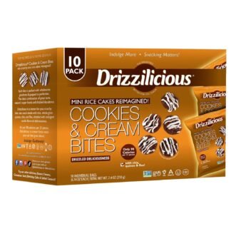 Drizzilicious Mini Flavored Rice Cakes Cookies & Cream - Rice Crisps, Healthy Snack for Adults and Kids, Vegan, Gluten Free Snack, Allergen Free, Only 90 Calories Per Bag - 0.74...
