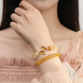 DUQGUHO 2Pcs Butterfly Bracelets for Women Healing Crystals Bracelets for Women Natural Gemstone Bead Bracelet Cute Butterfly Charm Bracelet Stretch 8mm Crystal Jewelry Gifts...