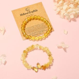 DUQGUHO 2Pcs Butterfly Bracelets for Women Healing Crystals Bracelets for Women Natural Gemstone Bead Bracelet Cute Butterfly Charm Bracelet Stretch 8mm Crystal Jewelry Gifts...