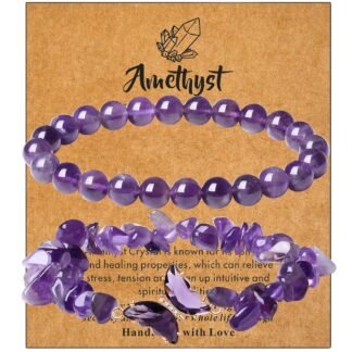 DUQGUHO 2Pcs Butterfly Bracelets for Women Healing Crystals Bracelets for Women Natural Gemstone Bead Bracelet Cute Butterfly Charm Bracelet Stretch 8mm Crystal Jewelry Gifts...