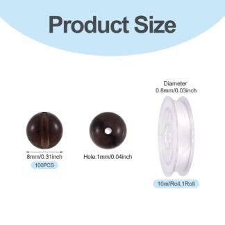 FASHEWELRY 100Pcs Natural Smoky Quartz Beads 8mm Round Gemstone Loose Beads with Elastic Crystal Thread for DIY Bracelet Necklaces Jewelry Making