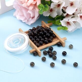 FASHEWELRY 100Pcs Natural Smoky Quartz Beads 8mm Round Gemstone Loose Beads with Elastic Crystal Thread for DIY Bracelet Necklaces Jewelry Making