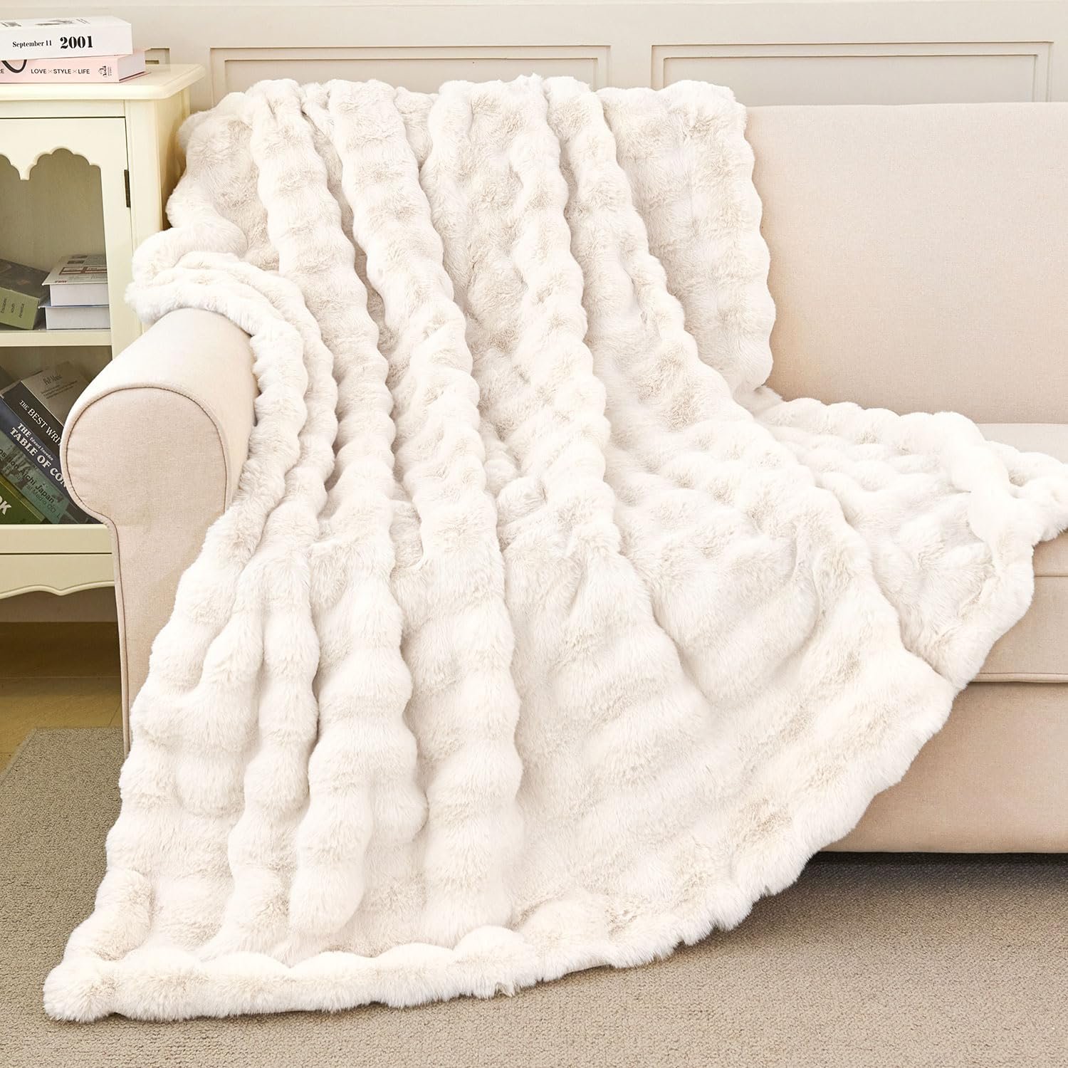 Faux Rabbit Fur Throw Blanket for Couch Fluffy Warm Plush Thick Bubble Blanket for Bed Sofa Living Room Soft Cozy Furry Blanket Home Decor 50x60 inches Cream White - lunas-mystic-emporium.com Faux Rabbit Fur Throw Blanket for Couch, Fluffy Warm Plush Thick Bubble Blanket for Bed Sofa Living Room, Soft Cozy Furry Blanket Home Decor, 50x60 inches, Cream White