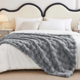 Faux Rabbit Fur Throw Blanket for Couch Fluffy Warm Plush Thick Bubble Blanket for Bed Sofa Living Room Soft Cozy Furry Blanket 50x60 inches Gray - lunas-mystic-emporium.com Faux Rabbit Fur Throw Blanket for Couch, Fluffy Warm Plush Thick Bubble Blanket for Bed Sofa Living Room, Soft Cozy Furry Blanket, 50x60 inches, Gray