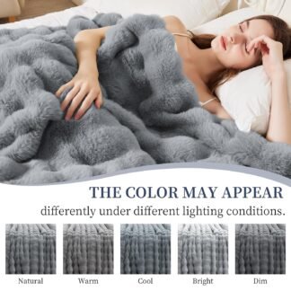 Faux Rabbit Fur Throw Blanket for Couch Fluffy Warm Plush Thick Bubble Blanket for Bed Sofa Living Room Soft Cozy Furry Blanket 50x60 inches Gray - lunas-mystic-emporium.com Faux Rabbit Fur Throw Blanket for Couch, Fluffy Warm Plush Thick Bubble Blanket for Bed Sofa Living Room, Soft Cozy Furry Blanket, 50x60 inches, Gray