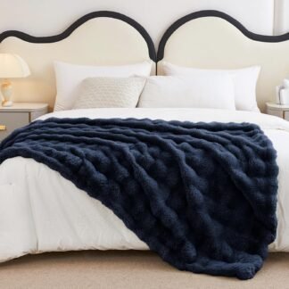 Faux Rabbit Fur Throw Blanket for Couch Fluffy Warm Plush Thick Bubble Blanket for Bed Sofa Living Room Soft Cozy Furry Blanket 50x60 inches Navy Blue - lunas-mystic-emporium.com Faux Rabbit Fur Throw Blanket for Couch, Fluffy Warm Plush Thick Bubble Blanket for Bed Sofa Living Room, Soft Cozy Furry Blanket, 50x60 inches, Navy Blue