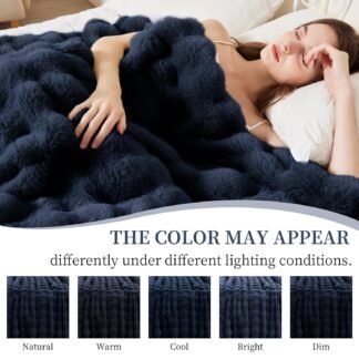 Faux Rabbit Fur Throw Blanket for Couch Fluffy Warm Plush Thick Bubble Blanket for Bed Sofa Living Room Soft Cozy Furry Blanket 50x60 inches Navy Blue - lunas-mystic-emporium.com Faux Rabbit Fur Throw Blanket for Couch, Fluffy Warm Plush Thick Bubble Blanket for Bed Sofa Living Room, Soft Cozy Furry Blanket, 50x60 inches, Navy Blue
