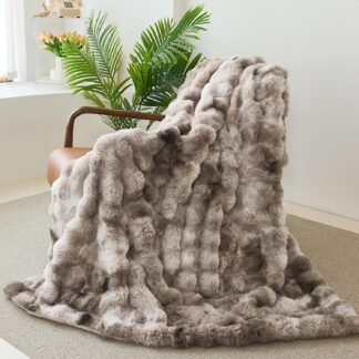 Faux Rabbit Fur Throw Blanket for Couch, Fluffy Warm Plush Thick Bubble Blanket for Bed Sofa Living Room, Soft Cozy Furry Blanket, 50x60 inches, Tie-dye Brown
