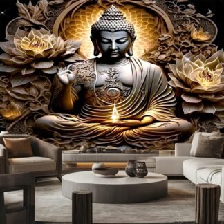 FENDROM Meditation Tapestry,Gloden Buddha Zen Happiness Wall Hanging Large Psychedelic Tapestries Decorations Bedroom Living Room Dorm
