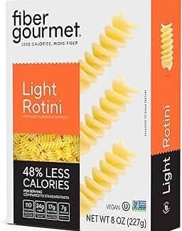 Fiber Gourmet Light Rotini Keto Pasta - Low Net Carb Pasta with High Fiber, 56% Fewer Net Carbs, 110 Calories, Non-GMO Italian Made, Kosher Certified, Women-Owned - 1 Pack