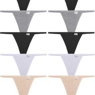 FINETOO 10 Pack G-String Thongs for Women Cotton Panties Stretch T-back Tangas Low Rise Hipster Underwear Sexy S-XL