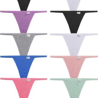 FINETOO 10 Pack G-String Thongs for Women Cotton Panties Stretch T-back Tangas Low Rise Hipster Underwear Sexy S-XL