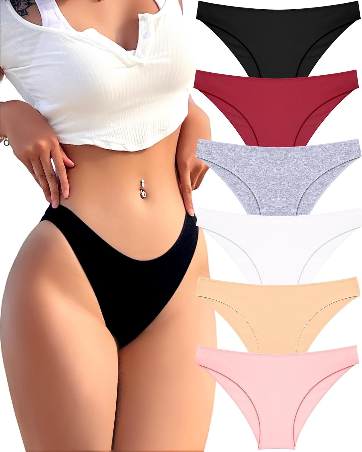 FINETOO 6 Pack Cotton Underwear for Women Cute Low Rise Bikini Panties High Cut Breathable Sexy Hipster Womens Cheeky S-XL - lunas-mystic-emporium.com FINETOO 6 Pack Cotton Underwear for Women Cute Low Rise Bikini Panties High Cut Breathable Sexy Hipster Womens Cheeky S-XL