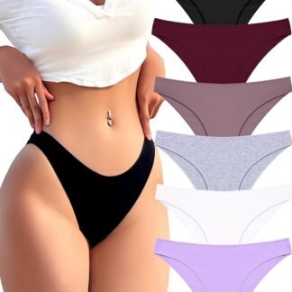 FINETOO 6 Pack Cotton Underwear for Women Cute Low Rise Bikini Panties High Cut Breathable Sexy Hipster Womens Cheeky S-XL