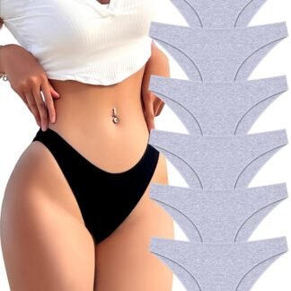 FINETOO 6 Pack Cotton Underwear for Women Cute Low Rise Bikini Panties High Cut Breathable Sexy Hipster Womens Cheeky S-XL