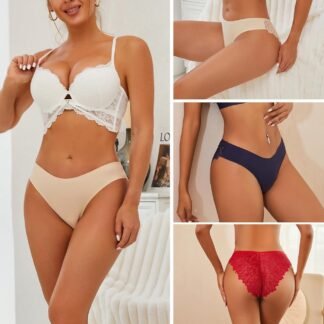 FINETOO 6 Pack Sexy Underwear for Women Silky Seamless No Show Panties Ladies Lace Bikini Lightweight Cheeky Hipster