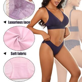 FINETOO 6 Pack Sexy Underwear for Women Silky Seamless No Show Panties Ladies Lace Bikini Lightweight Cheeky Hipster