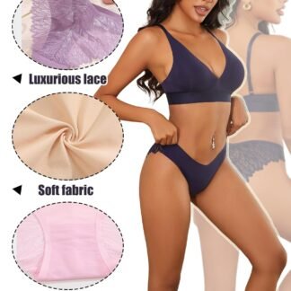 FINETOO 6 Pack Sexy Underwear for Women Silky Seamless No Show Panties Ladies Lace Bikini Lightweight Cheeky Hipster